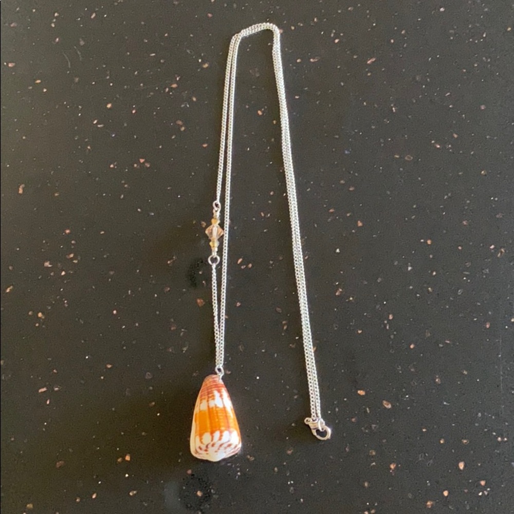 Tropical Cone shell with Tiger pattern and crystal station necklace